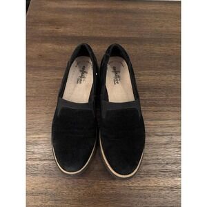 clarks sharon dolly black suede loafer wedge shoe 6